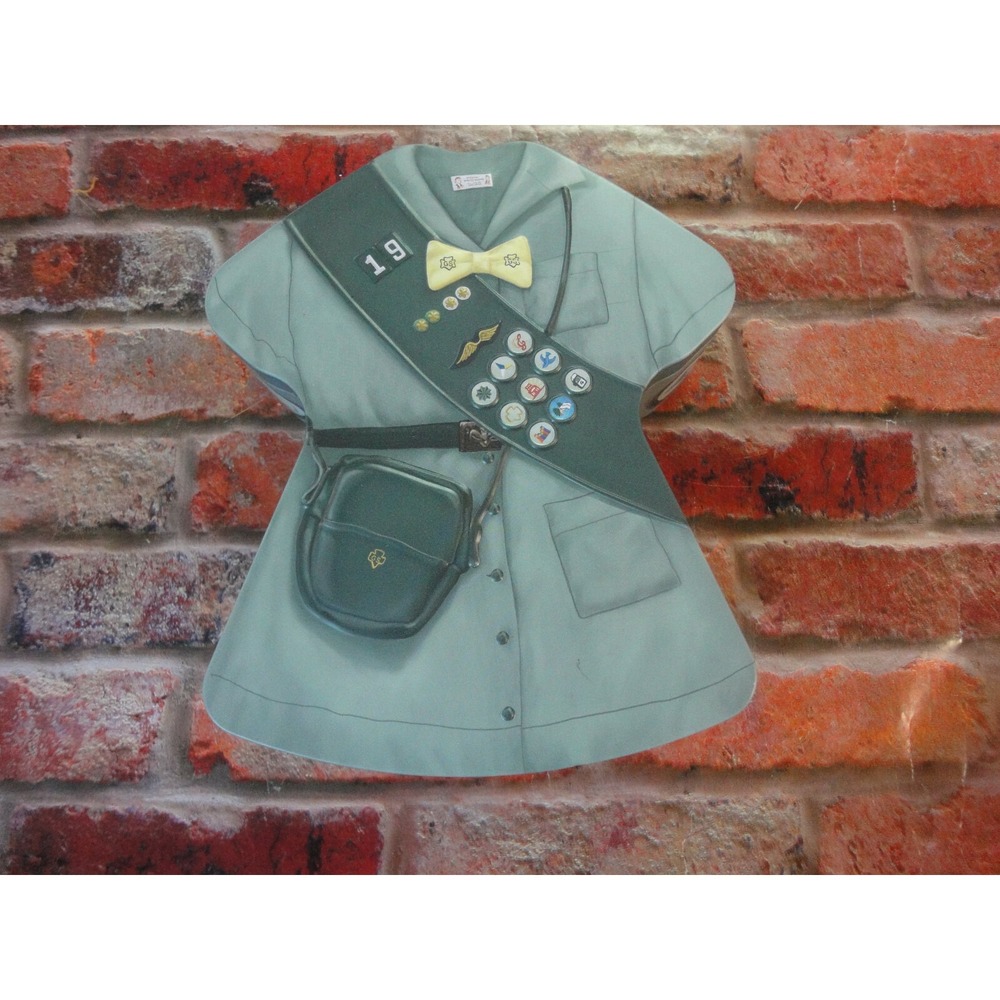 Girl Scout Cookie metal tin storage‎ uniform shirt top with badges